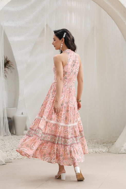 Printed Pure Cotton Fit & Flare Maxi Ethnic Dress
